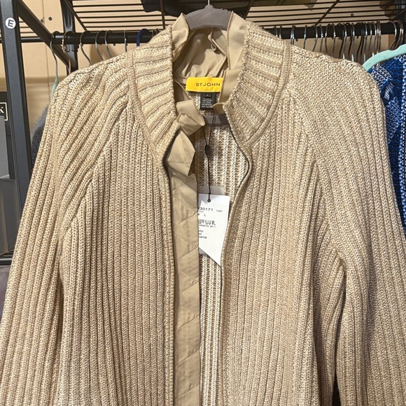 St. John Sweaters - St. John Metallic Beige Ribbed Jacket